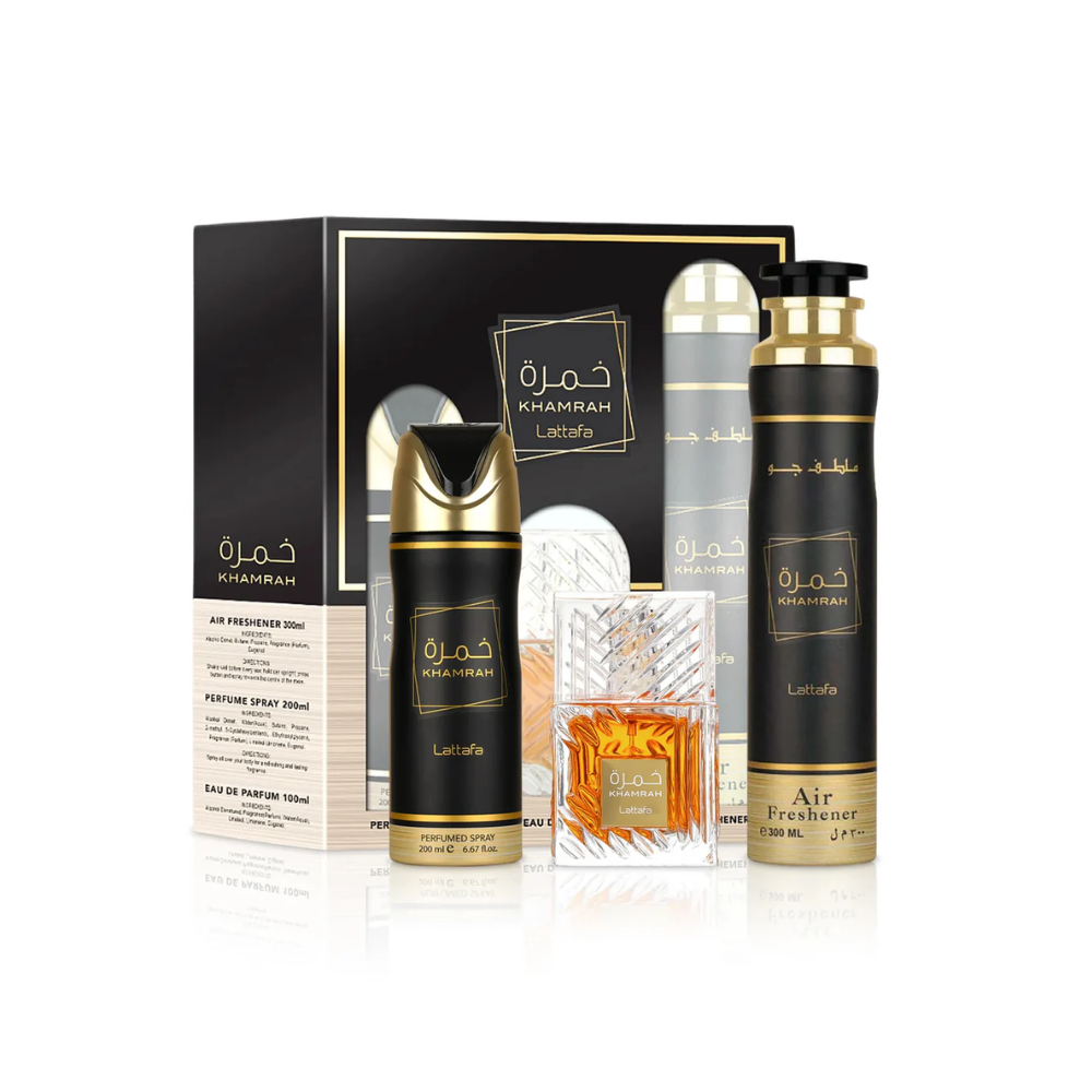 Lattafa Khamrah Gift Set (Edp 100ml+200ml Deo+ 300ml A/F)